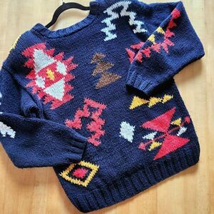 Vintage 1980s Oversized Geometric Chunky Knit Sweater: Liz Claiborne, Women's M